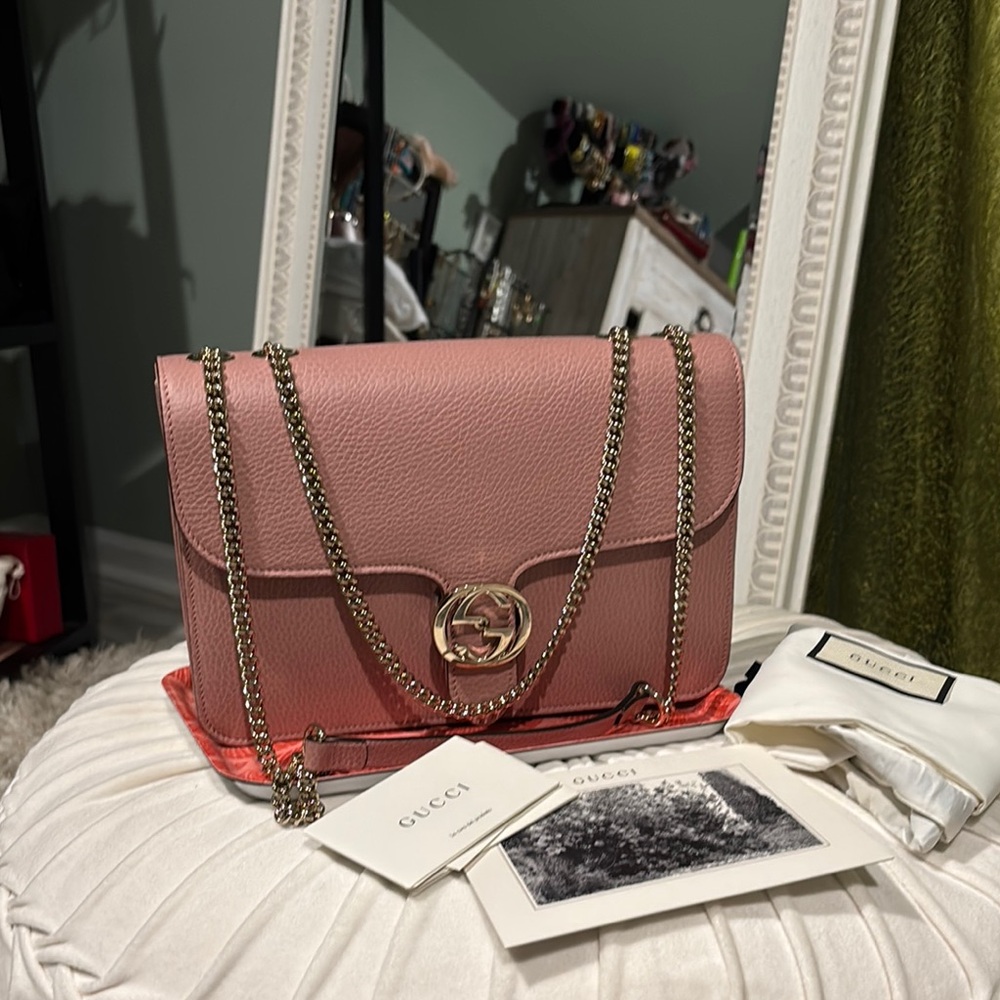 Gucci Pink Leather Chain Shoulder Bag
